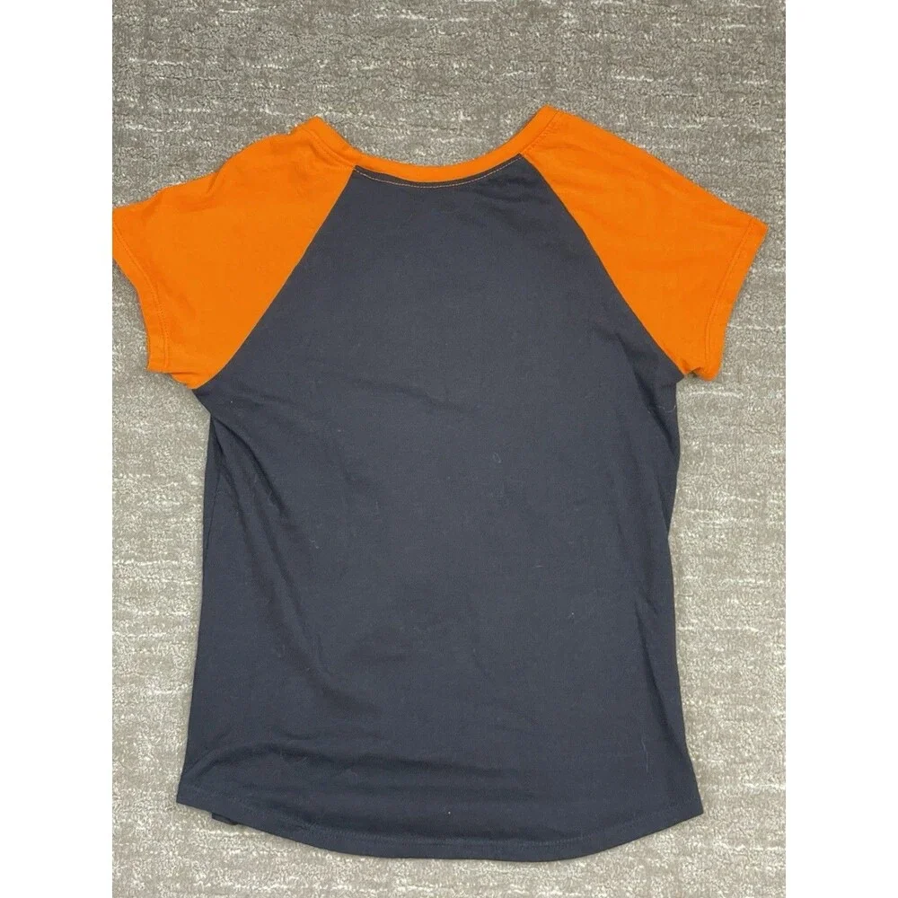 Girls Black/Orange Raglan Crew Neck T shirt Skull Halloween Tee L large 10/12